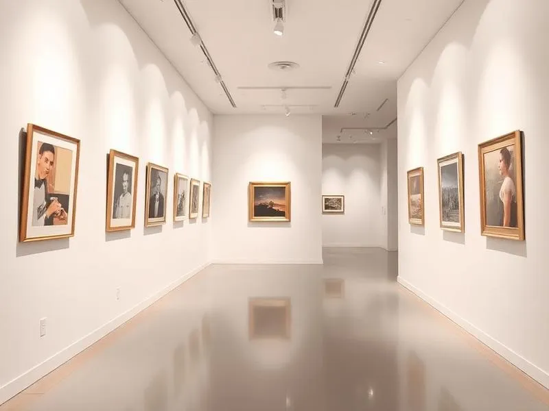 Gallery interior with framed artwork